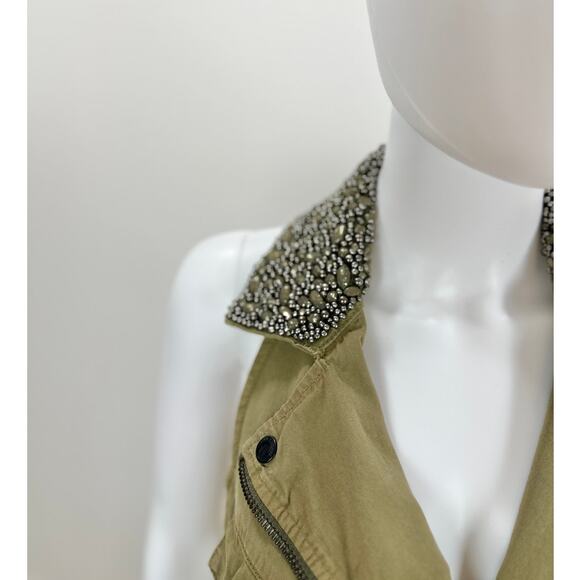 Diesel Dress Beaded Collar Grunge Punk Khaki Utility Glam Rock Zip Y2K Small - Picture 6 of 16